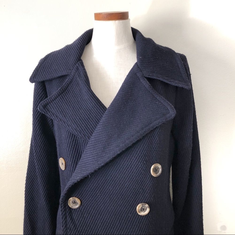 Free People Navy Textured Long Trench Coat - Picture 4 of 13